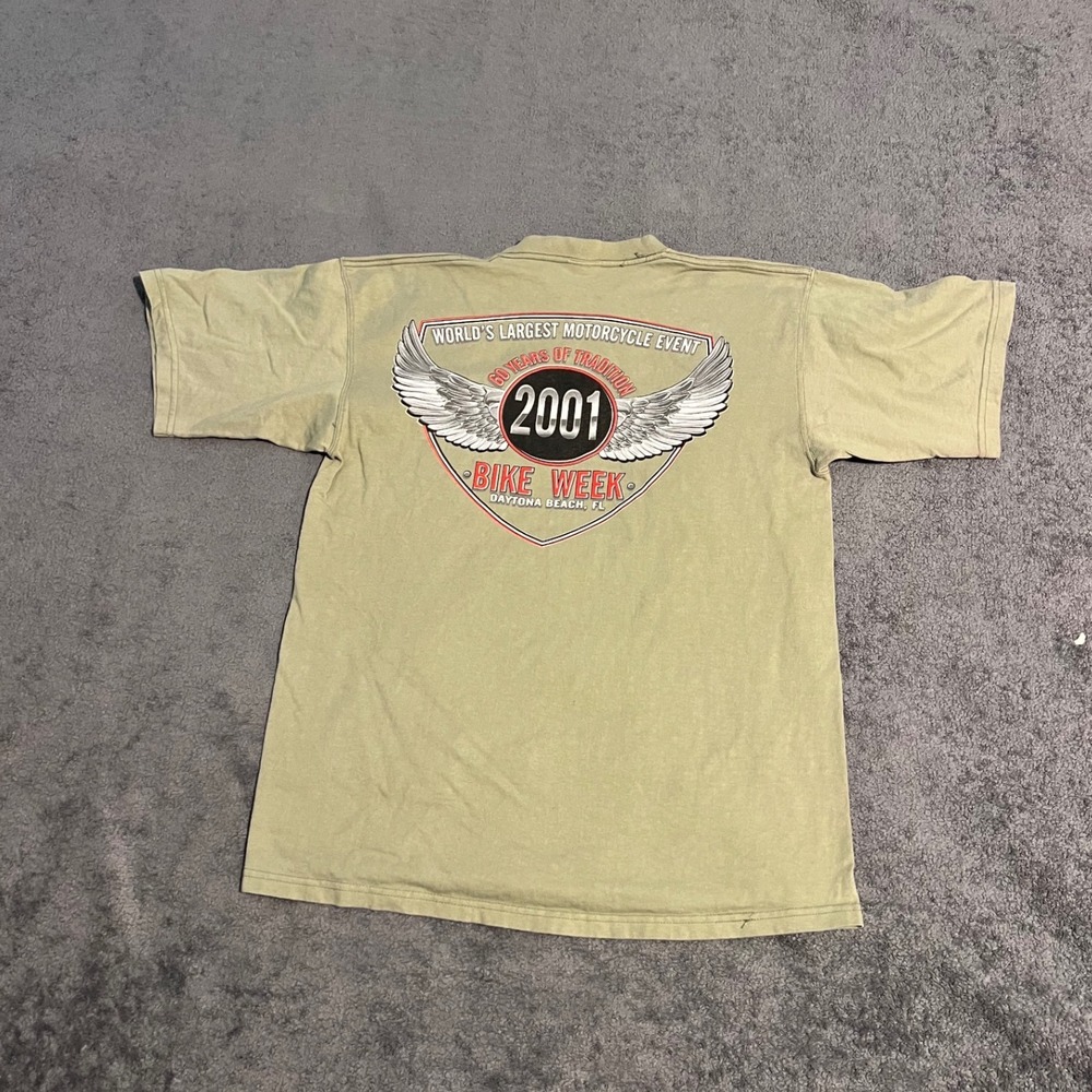 Vintage 2001 Daytona Beach Bike Week T-Shirt Pluma Heavyweight Cotton L Green